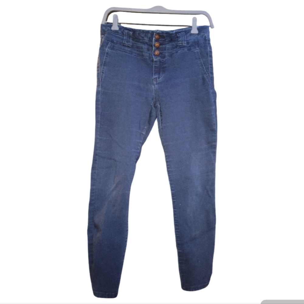 Miss Poured in Blue Hi-Rise Skinny Jeans Size 8 | 3-Button Front | 24.5" Inseam